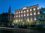 Façade of Inglaterra Hotel. Night view